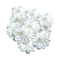 HL 20pcs 35mm white with pearl handmade ribbon flowers wedding decorations DIY appliques garment hair sewing accessories  A130 2024 - buy cheap