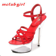 Mclubgirl 14.5cm salto 5cm platfrom 34-43 sexy salto fino sandálias plataforma sandálias de cristal transparente casamento lfd 2024 - compre barato