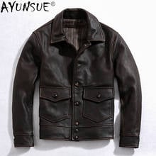 AYUNSUE 2021 New Vintage Leather Jacket Men Motorcycle Genuine Cow Leather Coat Man Spring Fall Coats Chamarras Para Hombre 2024 - buy cheap