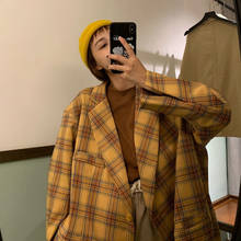 Korean fashion style Spring Autumn Women suit coat Loose Yellow plaid Casual Thin ladies jacket 2021 New All-match female suit 2024 - buy cheap