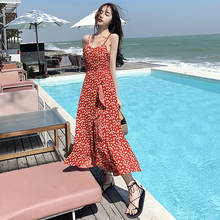 Long Floral Print Women Red Sundress Summer Elegant Chiffon Party Dress Bohemian Tropical Sea Beach Vacation Dress Korean Runway 2024 - buy cheap