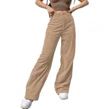 штаны Women Pants High Waist Pockets Solid Color Corduroy Straight Pants Wide Leg Trousers 2021 Spring and Autumn 2024 - buy cheap