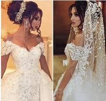 2020 New Dubai Mermaid Wedding Dresses with Detachable Skirt Weddings Gowns Pearls Lace Off the Shoulder Bridal Dress Custom 2024 - buy cheap