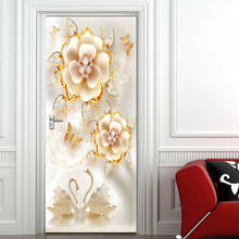 3D Embossed Jewelry Flower Luxury 3D Door Sticker Wall Mural  Bedroom Door Wallpaper Wall Sticker Self-adhesive Waterproof Decor 2024 - buy cheap