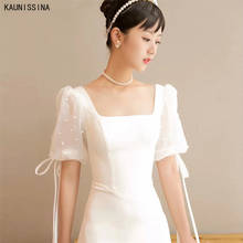 KAUNISSINA Simple Mermaid Wedding Dresses Square Collar Satin White Bridal Dress Puff Sleeve Vestido De Novie Wedding Gowns 2024 - buy cheap