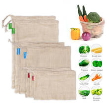 Bolsa de malla de algodón reutilizable para almacenamiento de frutas y verduras, bolsas ecológicas para la cocina, 3 unidades 2024 - compra barato