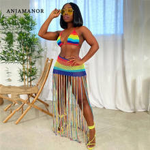 ANJAMANOR Rainbow Crochet Tassel Sexy 2 Piece Set Crop Top and Skirt Beach Party Club Birthday Outfits for Women D48-DF18 2024 - buy cheap
