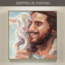 Pintura a óleo de jesus e ovelha, excelente artista, pintado à mão, alta qualidade, em tela, as ovelhas e deus, retrato, pintura a óleo 2024 - compre barato