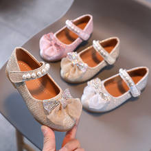 Girls Shoes Pearls Mary Janes Shoes Bowtie Wedding Dance Show Model Bling Princess Shoes Soft Rubber Toddlers Kids Leather Shoe 2024 - buy cheap