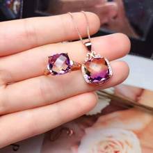 High-quality Amethyst Gemstone Block Ring Necklace Set Real S925 Pure Silver Grid Gradient Fine Fashion Jewelry For Women 2024 - buy cheap