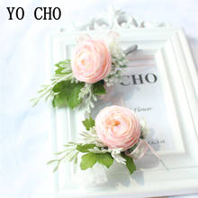 YO CHO Silk Flower Corsage Bracelet for Bridesmaid Artificial Flower Wedding Corsage and Boutonniere Wedding Corsage Accessories 2024 - buy cheap