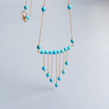 LiiJi Unique Blue Turquoise 14K Gold Filled Chain Choker Tassel Pendant Delicate Handmade Pendant Necklace 2024 - buy cheap