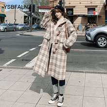 Abrigos Para Mujer 2021 Woolen Coat Female Hooded Horn Button Vintage Classic Plaid Straight Mid-length Winter Womens Jackets 2024 - buy cheap