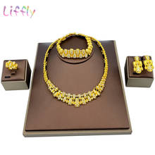 Liffly Дубай золотые Ювелирные наборы ожерелье браслет серьги кольцо женская бижутерия свадебная мода ювелирный набор 2024 - купить недорого