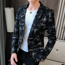 2020 New Men's Smart Casual Blazers Jacket One Button Long Sleeve Spring Coat Slim Fit Letters Pattern Black White Gray Coffee Q 2024 - buy cheap