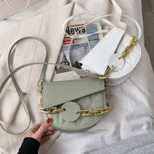 2021 Fashion Daily Use Card Crossbody Saddle Bag Vintage PU Leather Pure Color Women's Handbags with Acrylic Thick Chain 2024 - buy cheap