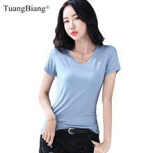 Women Summer Short Sleeve Cotton T Shirts 2021 V-Neck Soft comfortable Femme T Shirt high quality Solid color Ladies Tops S-5XL 2024 - buy cheap