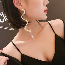 Long Tassel Crystal Drop Earring For Women Shiny Gold Silver Color S Shape Rhinestone Dangle Earring Party Aesthetic Accessories 2024 - buy cheap