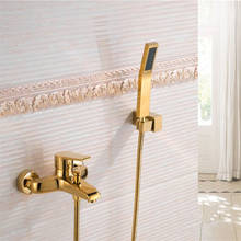 Juego de grifo de ducha de baño, mezclador de ducha en pared de latón dorado, grifo de bañera montado en la pared de agua caliente y fría, juego de grifo de una sola manija 2024 - compra barato