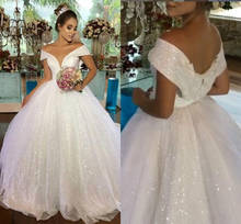 Sparkly Ball Gown Wedding Dresses 2021 Off Shoulder Sweep Train Sequined Garden Arabic Bridal Gowns Vestido De Novia Plus Size 2024 - buy cheap