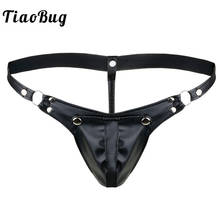 Tiaobug roupa de banho masculina, cueca preta de couro falso com bolsa tipo fio dental tanga sexy para homens gays 2024 - compre barato