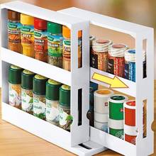 2 Layer Storage Kitchen Rotating Organize Spices Jar Bottle Storage Rack Kitchen Bottle Storage Organizer Shelves Slide Cabinet 2024 - buy cheap