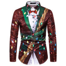 3D поддельный костюм с пайетками принт Рождественская рубашка для мужчин 2019 брендовая Рождественская рубашка для мужчин s Slim Fit повседневные платья рубашки рождественские вечерние мужская одежда 2024 - купить недорого