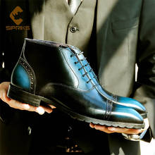 Sipriks bota de couro genuíno, botas estilo retrô azul marrom e preto, sapatos casuais masculinos estilo britânico com ponta de cowboy, 46 2024 - compre barato