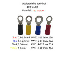 100pcs Circular Pre-insulated Terminals Type O Cold pressed terminal 0.5-1.5mm² 1.5-2.5mm² 2.5-4mm² 4-6mm² Red copper Crimping t 2024 - buy cheap