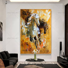 Best New Hand Painted Yellow Horse Abstract Oil Painting Canvas Art Home Decor Wall Pictures Modern No Frame Picture 2024 - buy cheap