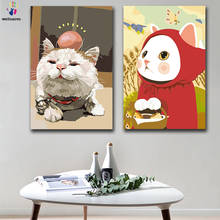 DIY fotos por números de corantes com cores gato Bonito gato Branco gato Flor imagem desenho pintura por números Casa emoldurado 2024 - compre barato