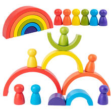 Bloques de construcción de madera de arcoíris, siete colores, Montessori, creativo arcoíris, Jengle, bloques arqueados, juguetes para niños, regalos 2024 - compra barato