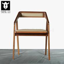 Обеденный стул из твердой древесины, нордический современный минималистический Повседневный домашний стул из ткани с подлокотником, стул из твердой древесины для кабинета, бара, ресторана 2024 - купить недорого