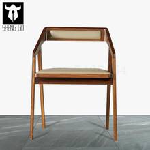 Silla de comedor de madera maciza, sillón nórdico moderno minimalista, informal, para el hogar, con reposabrazos, estudio, Bar, restaurante 2024 - compra barato