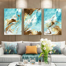 Pintura de pared impresa en lienzo, carteles e impresiones de arte de pared abstracto dorado y azul marino, imágenes para decoración del hogar de la sala de estar 2024 - compra barato