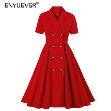 Enyuever vermelho vintage vestidos 50s 60s retro roupas botão de manga curta robe pin up rockabilly festa balanço elegante vestido feminino 2024 - compre barato