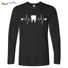 NOVA Engraçado Dente Dentes Dentista Batimentos Cardíacos T-shirt Dos Homens Outono de Algodão Manga Comprida T Shirt Hip Hop Tees Encabeça Harajuku UE tamanho 2024 - compre barato