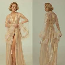 Gold Women Lace Kimono Lady Sexy Bathrobe Feather Bride Wedding Robe Dress Gown Sexy Nightgown Sleepwear 2024 - buy cheap