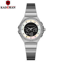 Kademan-relógio de pulso feminino, modelo novo, relógio de quartzo, aço inoxidável, à prova d'água, visor duplo 2024 - compre barato