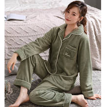 Conjunto de pijamas de flanela feminino, pijama de inverno de manga comprida macio para mulheres 2024 - compre barato