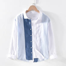 Moda retalhos 100% camisas de linho masculina de manga comprida casual botão para baixo camisas de linho puro vestido camisa masculina roupas TS-597 2024 - compre barato