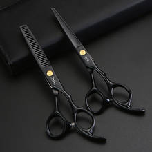 Japan 440c Professional hairdressing scissors for barber shop Cutting and thinning tools Black paint craft Tooth scissors 6 inch 2024 - buy cheap