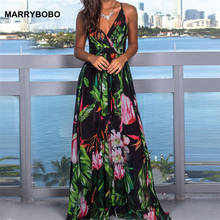 Boho Summer Women Maxi Dress 2020 Sexy V-Neck Sleeveless Backless Beach Long Sundress Vintage Floral Print Party Dresses 2024 - buy cheap