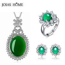 JoiasHome 925 Sterling Silver Jewelry Sets for Women Emerald Gemstones Rings Earrings Necklace Retro Folwer Jewelry Wholesale 2024 - buy cheap