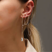 Modyle Fashion Tassel Geometric Small Earrings small Square Crystal Earrings for Women Ear Cuff Jewelry Punk Earring Set 2024 - buy cheap