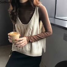 Autumn Solid Knitted Loose Casual Vest Women V-neck Sleeveless Sweaters All-match Fashion Simple Korean-style Lovely Girls Chic 2024 - buy cheap