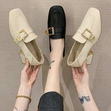 Zapatos coreanos informales para mujer, mocasines de tacón bajo con piel Oxfords, planos, fáciles de combinar, punta cuadrada, sin cordones, novedad de 2021 2024 - compra barato