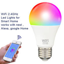 Wi-Fi, умный светильник лампочка E27 B22 цветная (RGB) Светодиодная лампа работа с Alexa/Google Home 220V / 110V RGB + белый с регулируемой яркостью таймер Функция волшебный шарик 2024 - купить недорого