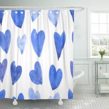 Cortina de ducha con estampado de corazones y acuarela, visillo de ducha bonito de color azul y Beige, tela de poliéster impermeable, juego de 60x72 pulgadas con gancho 2024 - compra barato