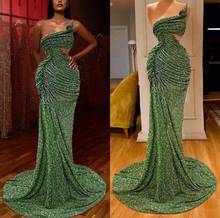 Vestido de festa com fenda lateral alta, vestido verde de baile sereia com um ombro e lantejoulas 2024 - compre barato